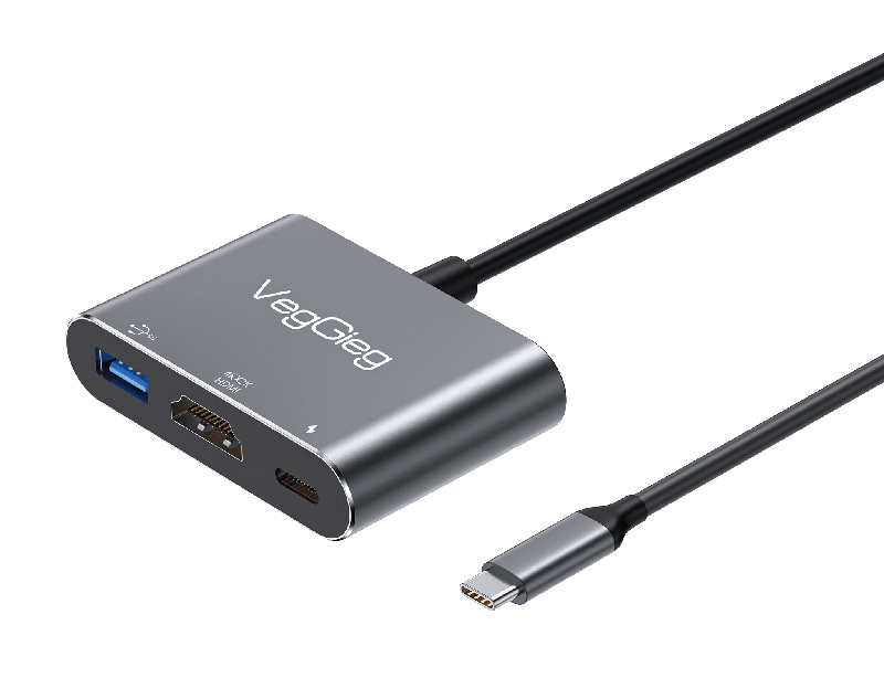 Hub chuyển đổi USB-C đa năng, cổng HDMI 4K, USB 3.0, sạc PD - Veggieg V-TC03